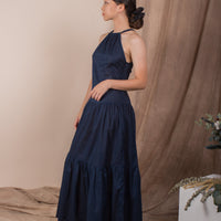 women cotton halter neck maxi dress, navy | whispers & anarchy