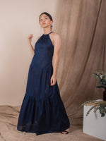 women cotton halter neck maxi dress, navy | whispers & anarchy
