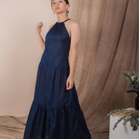 women cotton halter neck maxi dress, navy | whispers & anarchy