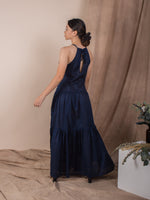 women cotton halter neck maxi dress, navy | whispers & anarchy
