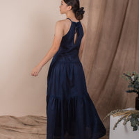 women cotton halter neck maxi dress, navy | whispers & anarchy