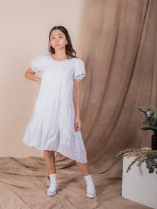 women cotton puff sleeve tiered volume dress white | whispers & anarchy