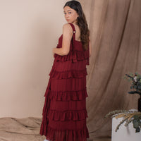 women rayon ruffles midi volume dress, blood red | whispers & anarchy