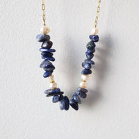Sodalite and freshwater pearls chunky necklace