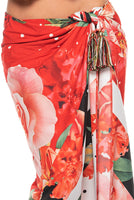 Red Large Print Floral Tassels Pareo
