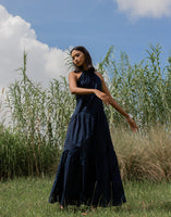 women cotton halter neck maxi dress, navy | whispers & anarchy
