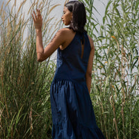 women cotton halter neck maxi dress, navy | whispers & anarchy