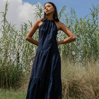 women cotton halter neck maxi dress, navy | whispers & anarchy