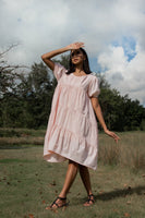 women cotton puffed sleeve tiered volume dress pink | whispers & anarchy
