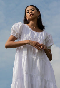 women cotton puff sleeve tiered volume dress white | whispers & anarchy