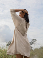 women rayon cold shoulder mini kaftan dress beige | whispers & anarchy
