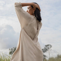 women rayon cold shoulder mini kaftan dress beige | whispers & anarchy