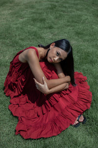 the ruffles midi dress - blood red