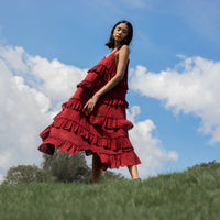 the ruffles midi dress - blood red