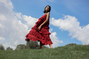 the ruffles midi dress - blood red