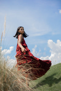 the ruffles midi dress - blood red