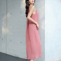 Halter Pleated Sleeveless Maxi Dress_pink_2
